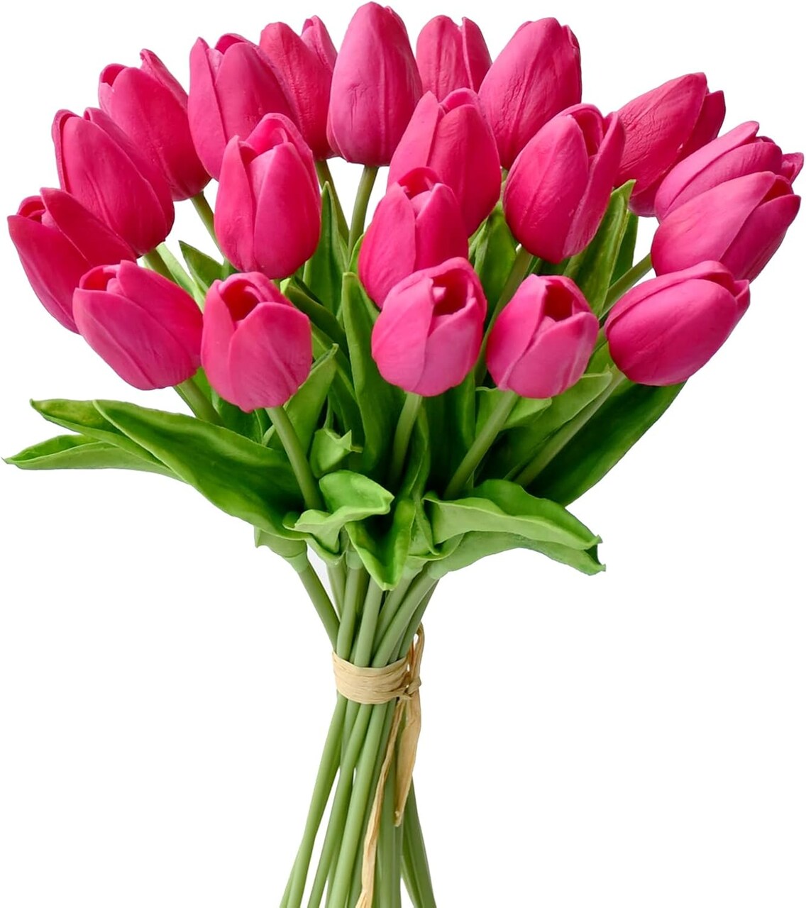 20 Stems Artificial Hot Pink Tulips – PU Faux Flowers for Valentine's Day, New Year, Wedding, and Home Décor (13.5 Inch)